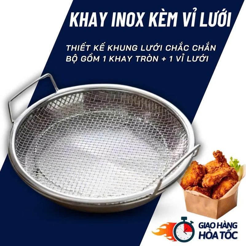 Bộ Khay Kèm Vỉ Lưới Lọc Dầu, Chất Liệu Inox Cao Cấp, Khay Đựng Ráo Dầu Mỡ SZ…