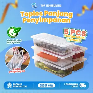Set 5PCS Toples Food Grade Wadah Kulkas Transparan untuk Penyimpanan Makanan Sayur/Buah/Ikan Serbaguna - Biru, Kuning