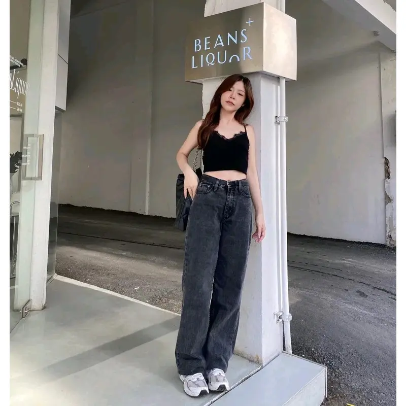 Celana Highweis Kulot Lose jeans //Celana Kulot cewek hightweist Lose jeans wanita Korea Panjang Nyaman Bawahan Waist Formal Loose Boyfriend Hitam Stretch 4