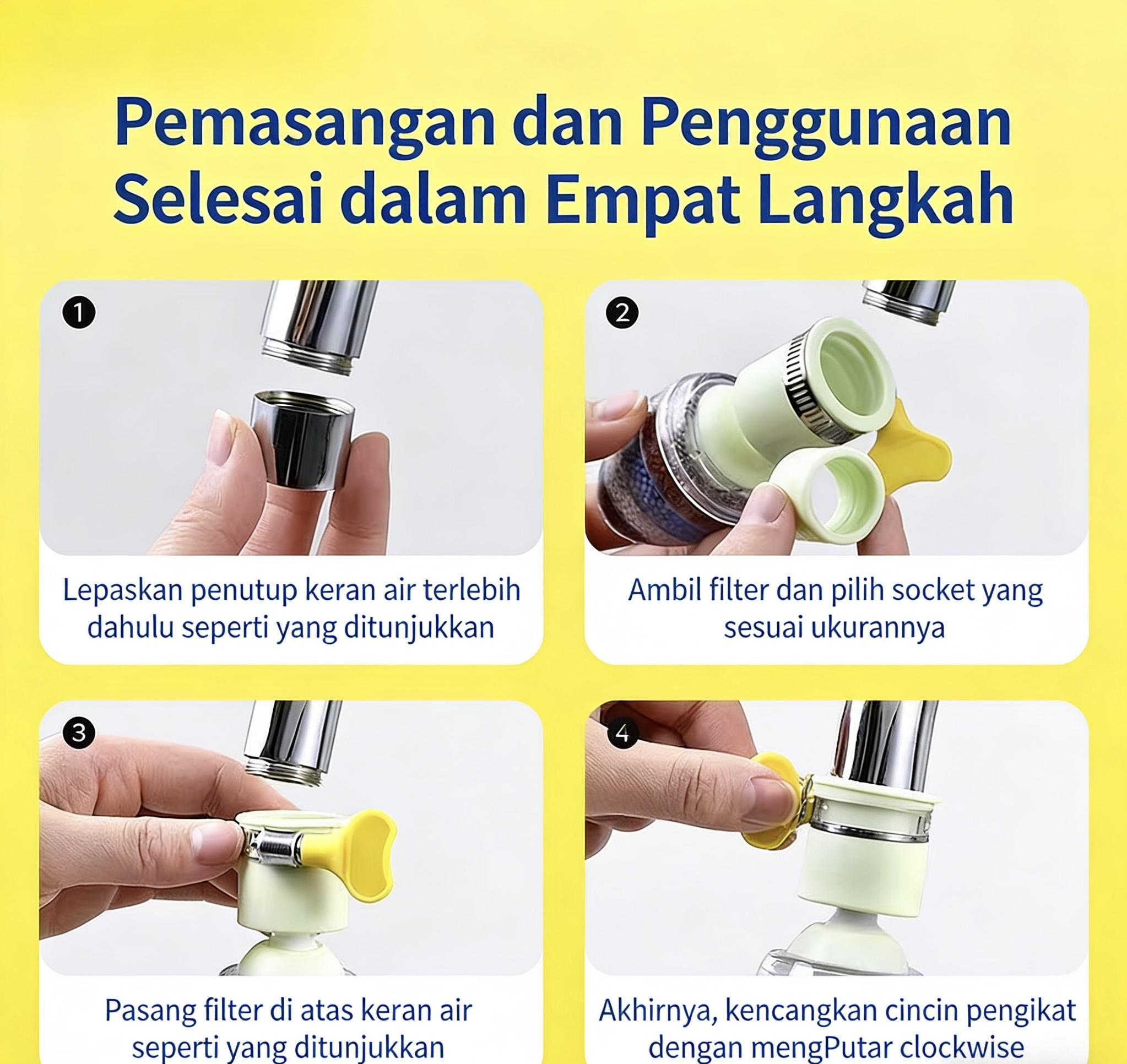 【Sam's market】Saringan Air Kran Filter Sambungan Keran Wastafel Dengan 4 Lapis Penyaring Water Filter Karbon