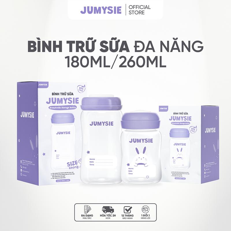 Bình Trữ Sữa Cổ Rộng Jumysie 180ml 260ml - Nắp Silicone Chống Sinh Khí An Toàn Cho Bé