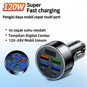 Car Charger Universal Charger Mobil 6 Port 100W Mendukung QC 3.0 Original Colokan Mobil Fast Charging Adaptor 6in1 LED