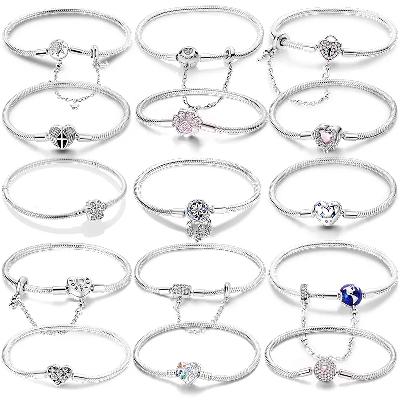 Hot Sales 925 Sterling Silver Bracelets Forever Love Butterfly Heart Bracelet Fit DIY Charms Beads Fashion Women Jewelry 17-20CM