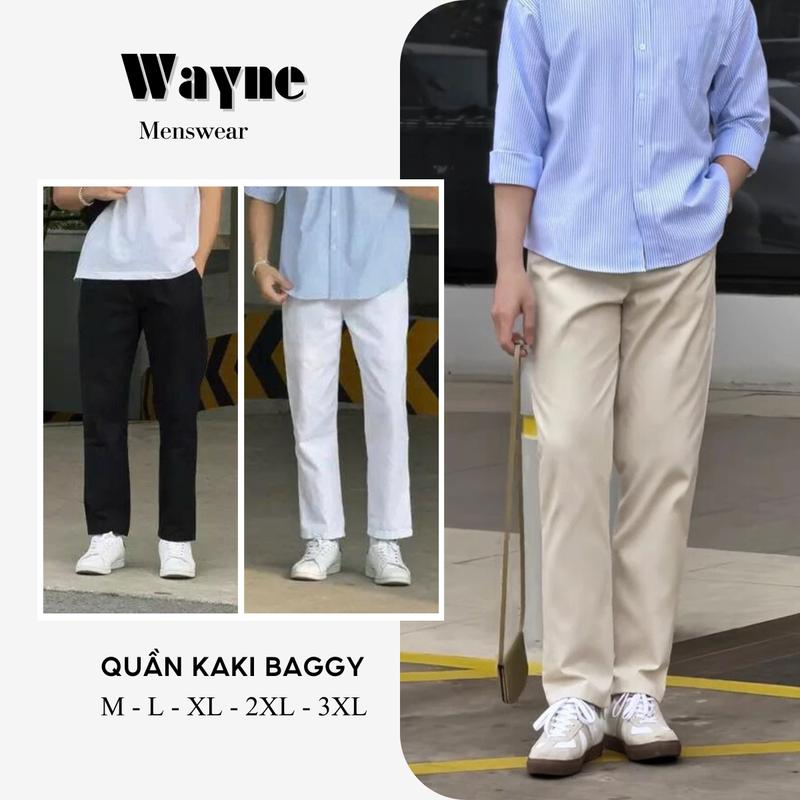 ( COMBO 2 QUẦN KAKI ) ỐNG SUÔNG From Baggy Nam Nữ Cạp Chun, Vải Kaki Mềm Mịn Thoáng Mát  - Wayne Menswear Pants