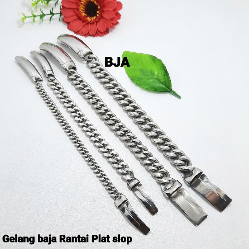BKY_ Gelang Rantai Baja Putih Model Slop Pria Anti Karat Anti Luntur 1