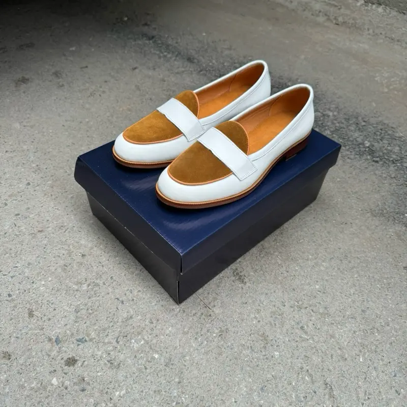 Penny Loafer Trắng Phối Da Lộn Nâu sang trọng, cao cấp hệ Satorial 4