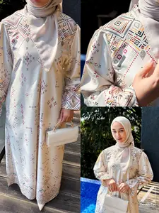 Zenith.Co Gamis Lebaran Nafisah Series Bahan Silk Premium Lembut Flowy Anti Kusut Nyaman Daily Busui Wudhu Friendly Lengan Kerut Motif Geometri Ethnic