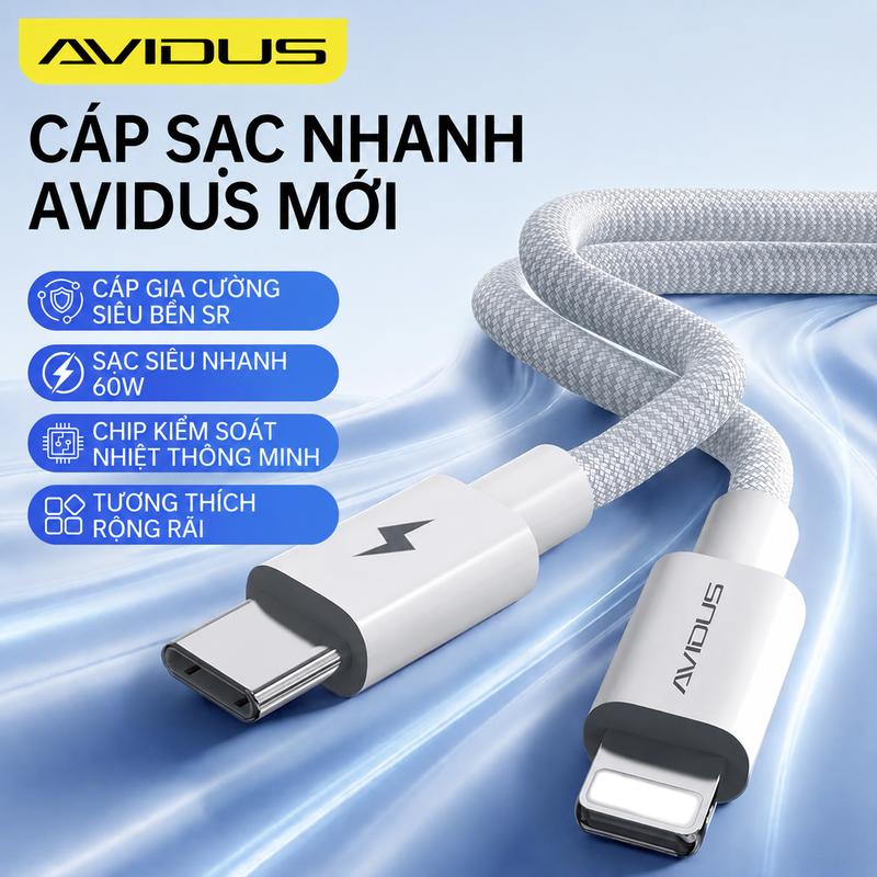 AVIDUS CL10 Cáp Sạc Nhanh Type C Sang Lightning PD 27W Dài 1m Chính Hãng Cho iPhone 14 13 12 Pro Max - Bền Bỉ Chống Đứt