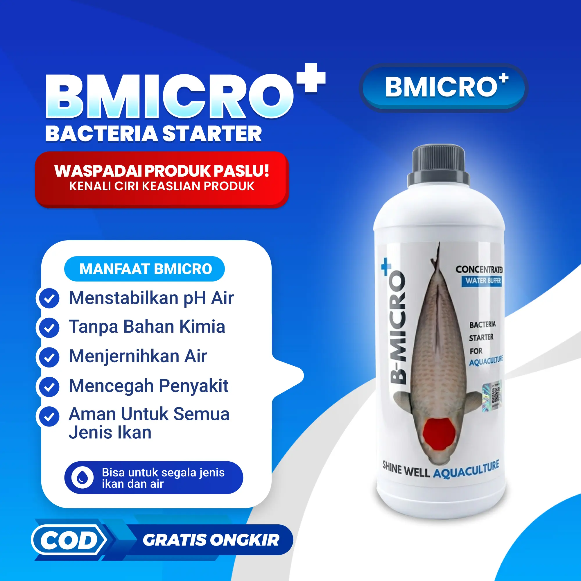 BMICRO+ Shine Well Aquaculture | 1L | Bakteri Starter Aquaculture, Menjernihkan Air Kolam Ikan Koi