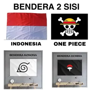 (Bolak Balik) Flag Bendera One Piece Luffy 2 Sisi Logo Bajak Laut Konoha Uchiha Indonesia Kain Asahi Anti Kusut