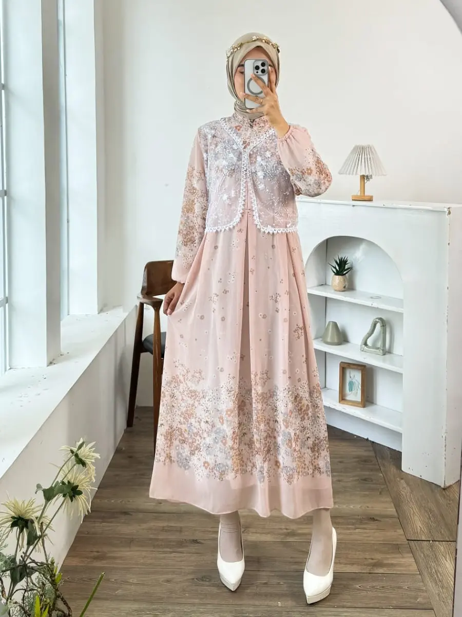 GLAMO.ID - 39 Yisca Maxi Dress Wanita Lengan Panjang Motif Bunga