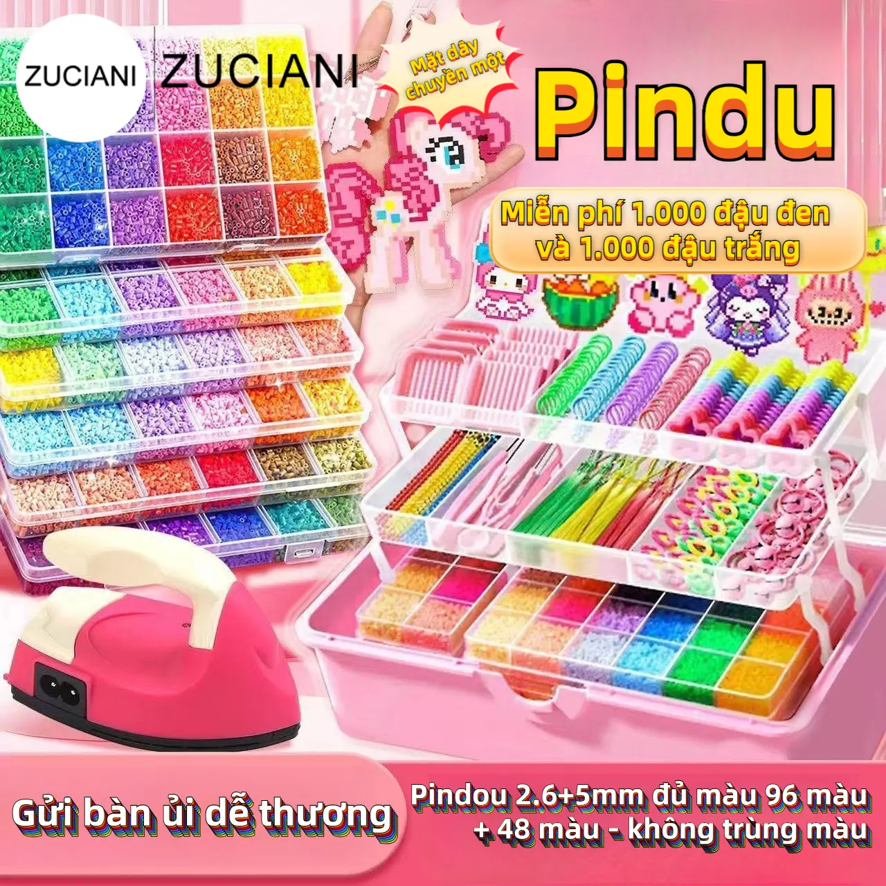 ZUCIANI Bộ dụng cụ hạt Perler, bộ dụng cụ thủ công tự làm hạt Perler hoàn chỉnh, bộ dụng cụ làm đồ thủ công 3D hạt Perler, dụng cụ, giấy ủi, gói bổ sung
