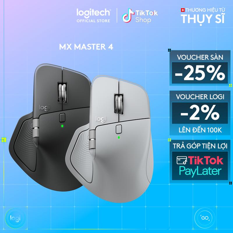Logitech MX Master 4, Chuột không dây công thái học với cơ chế rung phản hồi hiệu suất nâng cao, Cuộn siêu nhanh, Sạc qua cổng USB-C, Bluetooth, tương thích với Windows, MacOS - màu than chì, xám nhạt