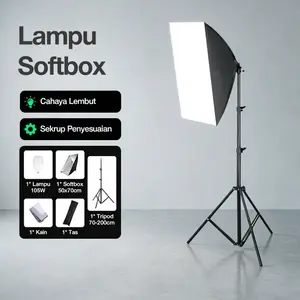 Aurop Konten Kreator Softbox Lighting 50x70cm 3 Warna 3000K 6000K untuk Vlog Live Streaming Studio Lampu Video dengan Cahaya Lembut dan Kepala yang Dapat Disesuaikan - Led