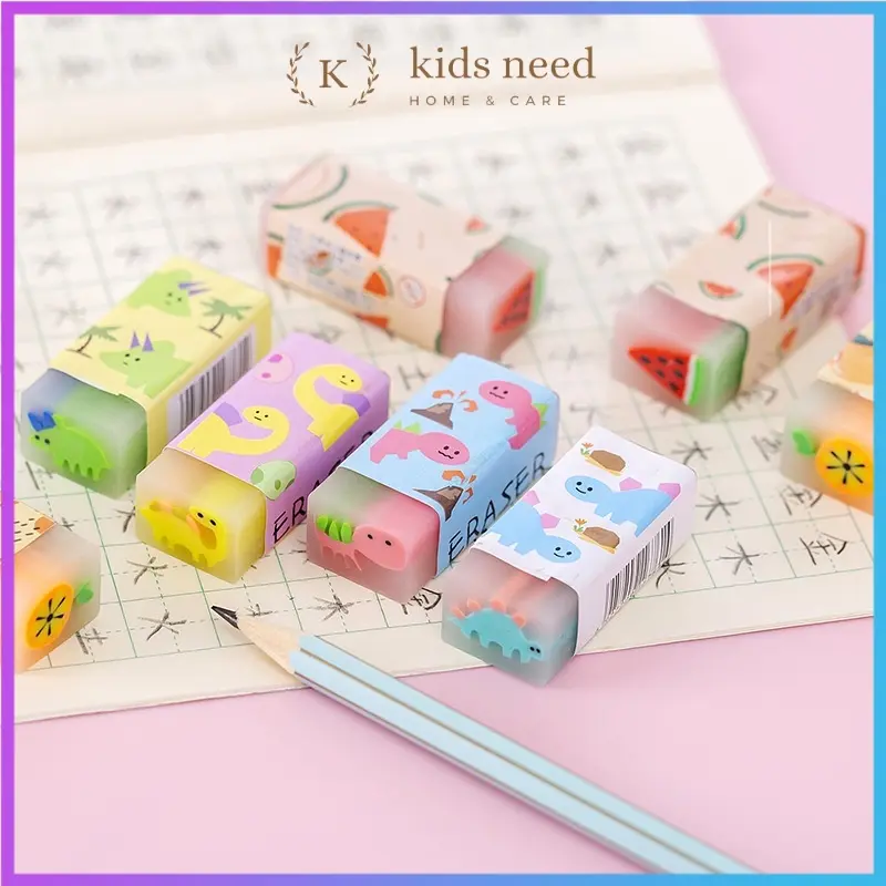 Penghapus Pensil Karet wangi / Eraser Hapusan Pensil Motif Dino Bola dan Buah 1 Pcs Penghapus Eco PVC / Eraser Unik Lucu 3