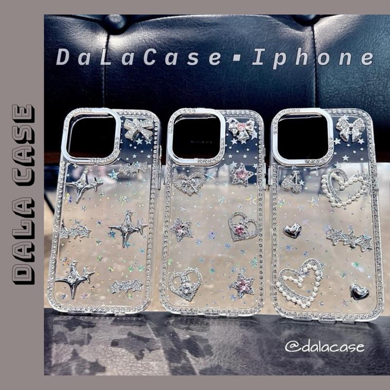 Ốp Lưng Trong Nhũ Sao Viền Đá Charm Tim NgTrai Sao Ngọc Hồng Và Sao Đôi