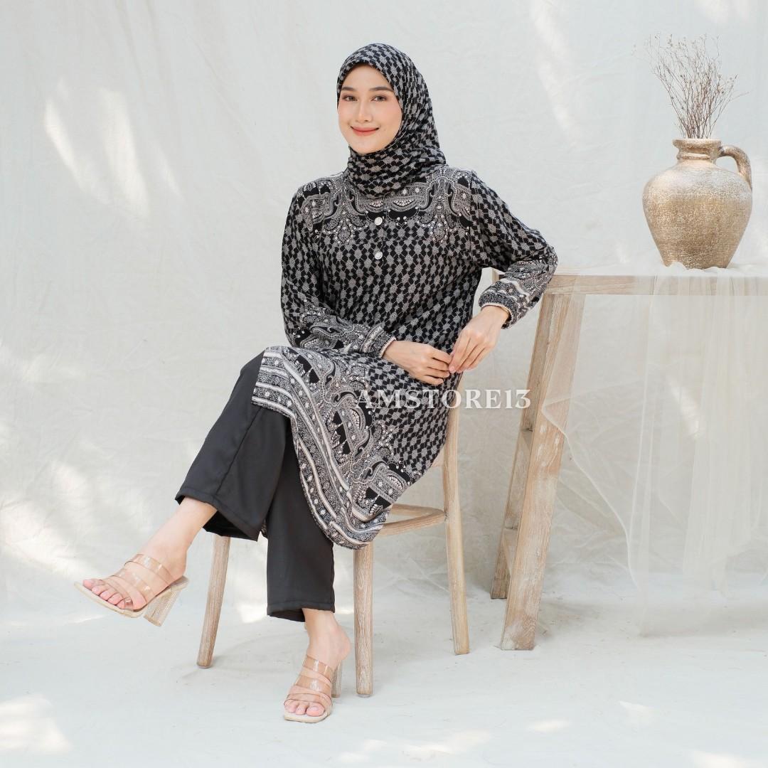 Alena Setelan Tunik set Hijab Terbaru Rayon  Diamond Premium  Baju Formal Muslim Dewasa