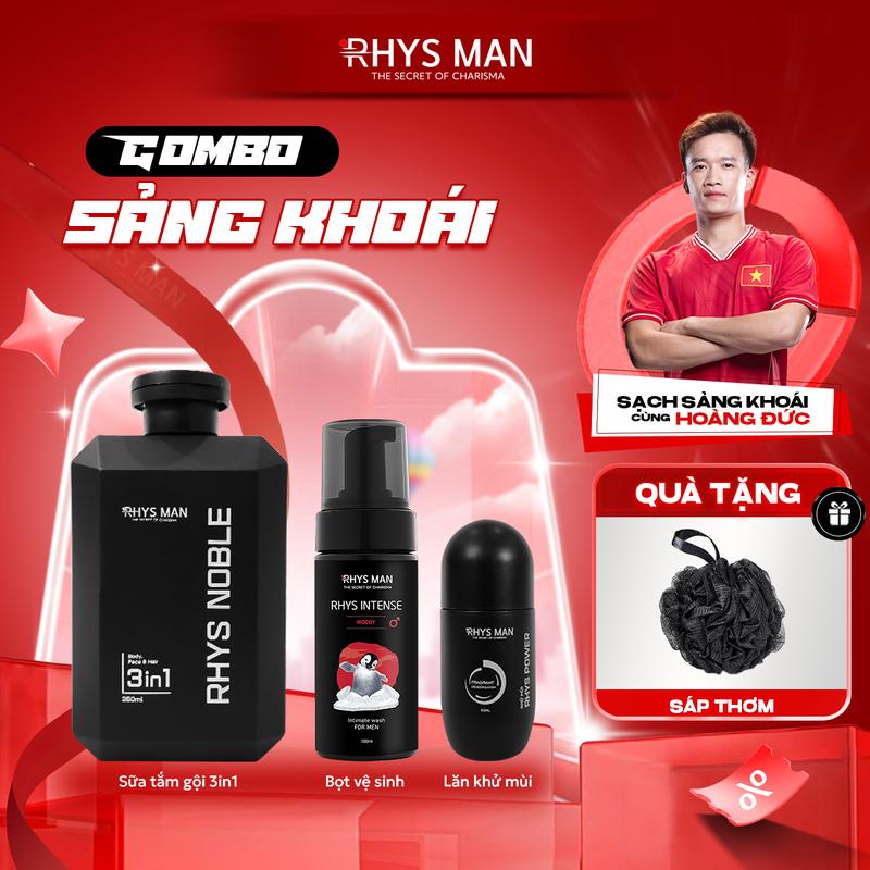  Combo Sảng Khoái: Sữa tắm gội Noble 350ml + Lăn Khử Mùi 50ml + Body Mist Bọt vệ sinh Gỗ | Tặng kèm Set túi hộp & Bông tắm than tre 