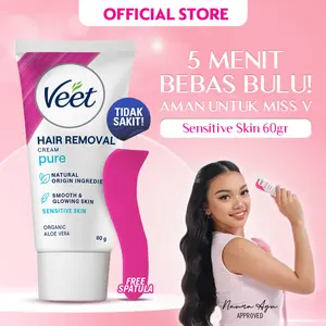 Veet Sensitive Skin Hair Removal Cream 60g – Krim Perontok Bulu Waxing Pencukur Penghilang Bulu