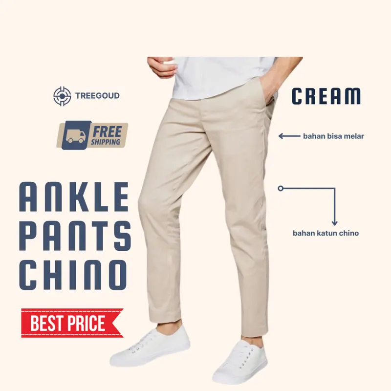 Treegoud Ankle Pants Chino Pria Reguler Fit Celana Angkle Pants Pria Celana Chinos Panjang Pria Jumbo Ankle Pants Celana Cream Pria Panjang Celana Putih Ankle Chino Ankle Pants Cream 5