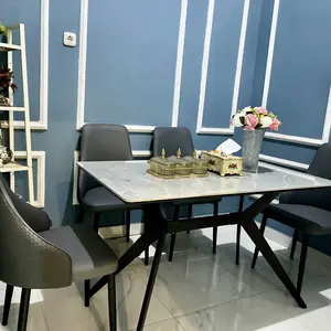 STARLEAD Set Meja Makan Sintered Stone Altitude 120cm Calacatta Grey Motif Marmer 4 Kursi | Dining Table Minimalis | Stylish Furniture