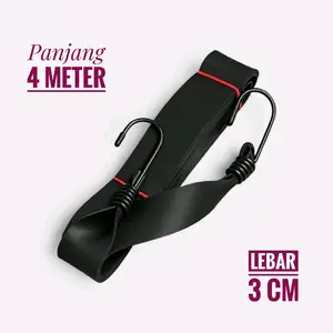 Tali Pengikat Barang Panjang 4 Meter Karet Pipih Bagasi Motor Sangat Panjang Kuat Aman Berkualitas Pengait Double Hook Besi Tali Cargo Motor Serbaguna Praktis Ringkas Untuk Helm Dan Paket Barang Besar