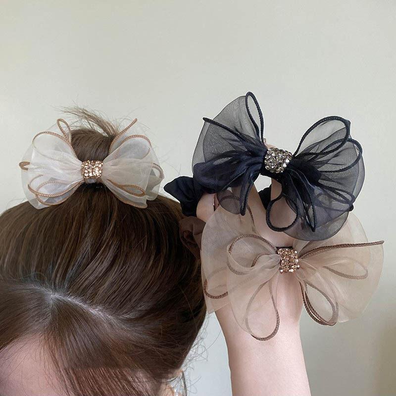 Product Introduction of Retro  Gauze Bow knot Hair Rope Elastic Rubber Band Elegant Ponytail Holder Scrunchies Accessories 7