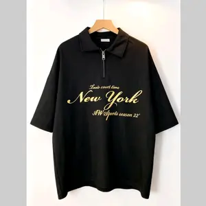 lumost - baju kaos polo zipper boxy oversize "new york" pria dan wanita lengan pendek bahan scuba