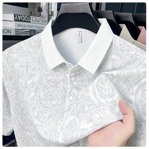 【メンズ向け新作】シンプルな無地Poloシャツ+全身プリントデザイン | ビジネスとカジュアル | アイスシルクの通気性素材