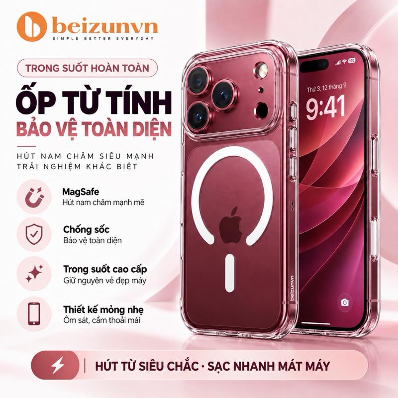 Ốp Lưng iphone Trong Suốt Chống Sốc - Hỗ trợ sạc từ tính không dây dành cho iphone 18 , 17, 16 ,15 ,14 ,13 ,12, 11 pro max và 16, 15, 14 x xr plus 17air