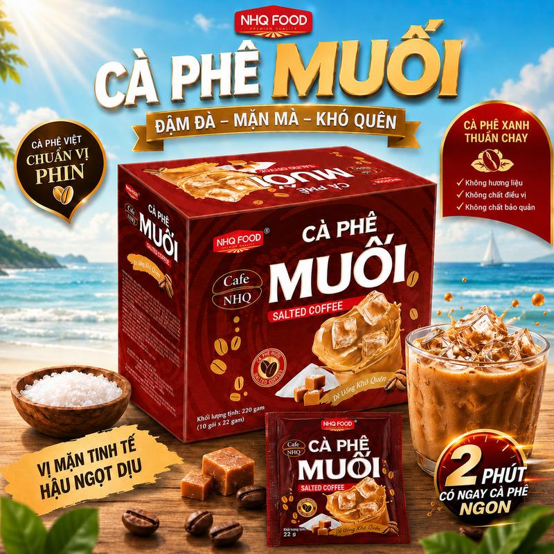 [Combo lớn giảm sâu] Cà phê muối hiệu NHQ Food - hộp 10 gói*22g tiện lợi, hương vị đậm đà, dễ uống