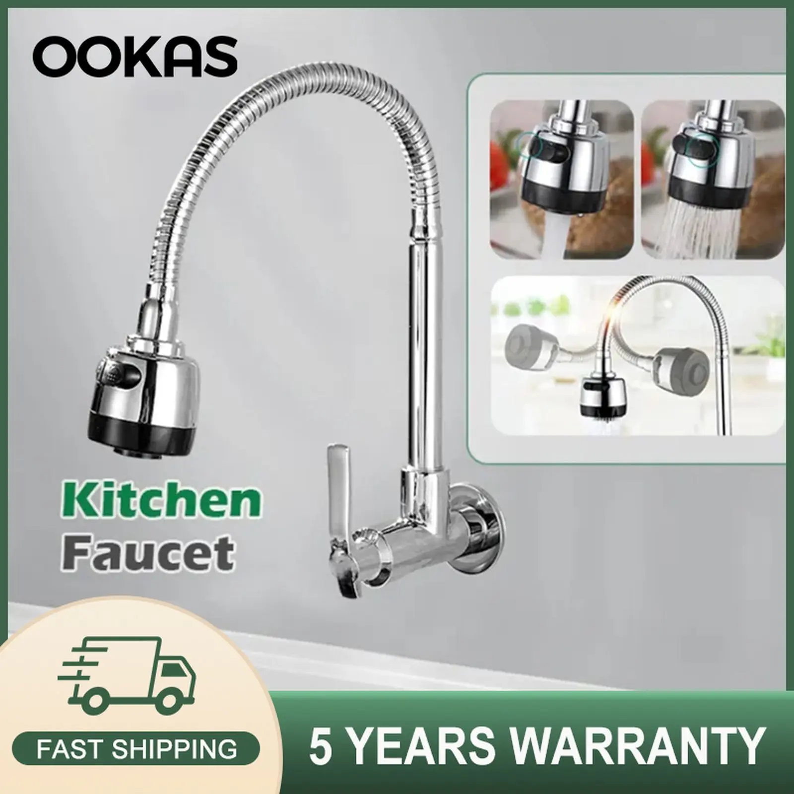【HOT】COD Keran fleksibel dapur berputar 360° Kitchen Faucet  360° Rotate Flexible Cold Tap Wall Mounted Faucet Two Effluent Modes Spout Sink Mop Laundry Sink Faucet Water Home single wall black sinki paip