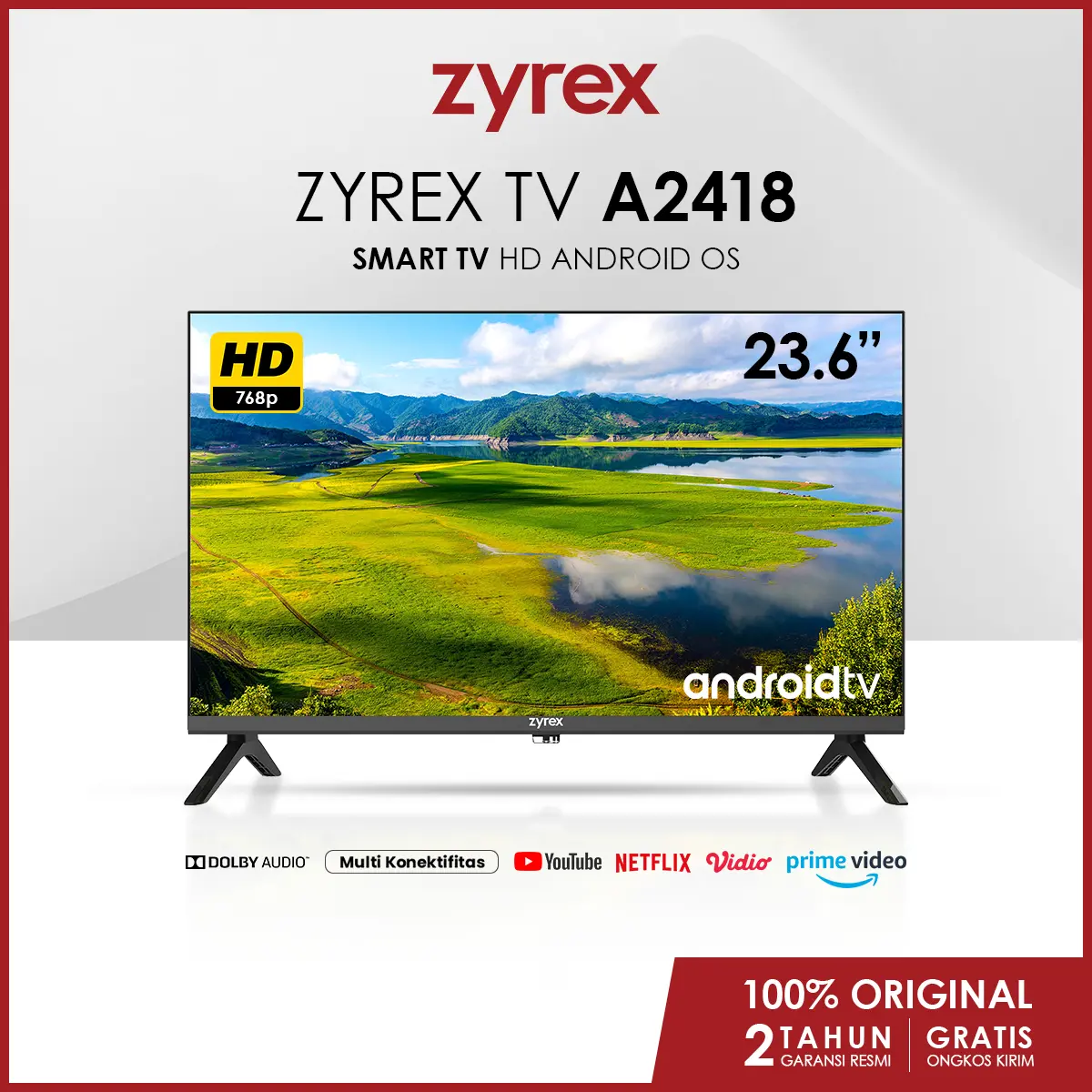 Zyrex TV A2418 24 inch Televisi Smart TV HD Android OS Garansi Resmi 2 Tahun