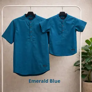 COTTONZY Koko Couple Ayah dan Anak Laki-Laki Warna Emerald Blue Usia 1 Tahun Remaja Dewasa dan Big Size Bahan Katun Premium Model Simple untuk Acara Formal dan Casual