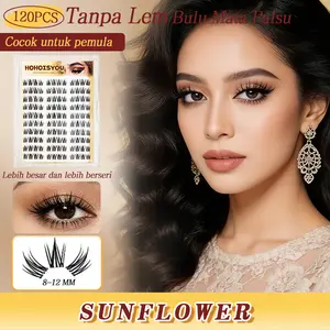 HOHOISYOU Sunflower Series Bulu Mata Palsu Tanpa Lem Kemasan Besar dengan Isi yang Banyak 120 Potong - Nyaman & Mudah Digunakan untuk Sehari-hari Pesta & Makeup Liburan - 3D Volume Technology & Bahan Fleksibel - Eyelash, Set