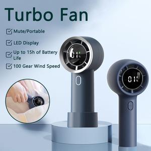 Cooling Handheld Fan 100 Speed Strong Wind Rechargeable Cooling Handheld Fan With Stand LED Display Turbo Fan Kipas Tangan Mini