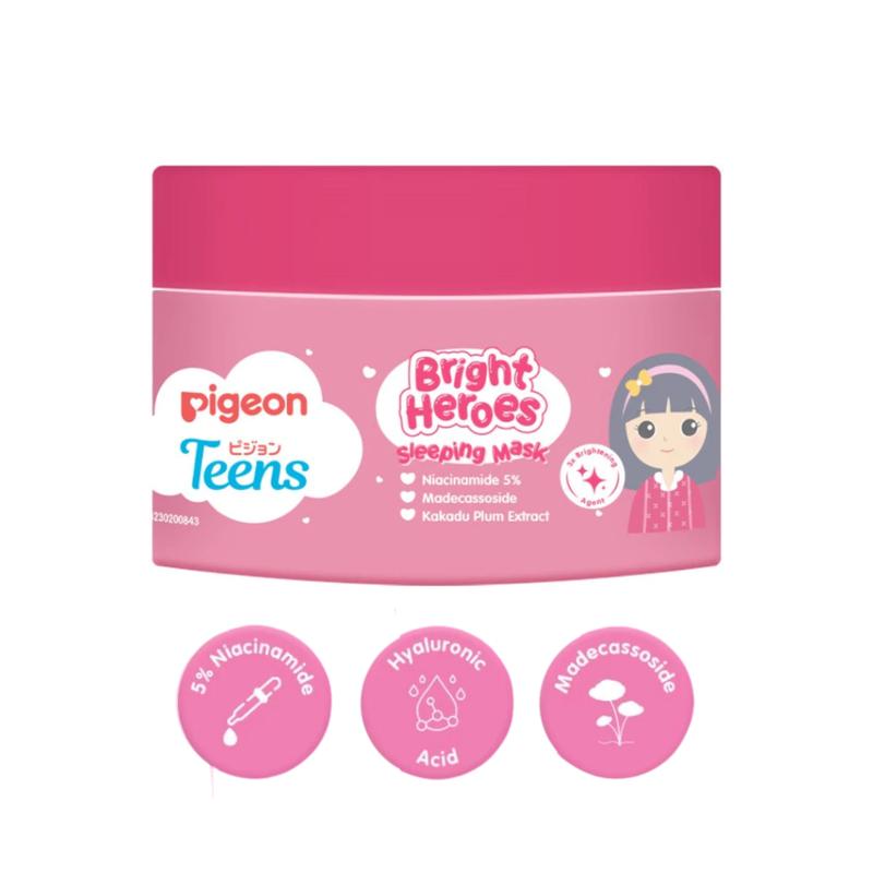 Pigeon Teens Bright Heroes Sleeping Mask 30g Skincare Remaja Niacinamide 5% Masker Wajah No Alcohol 1