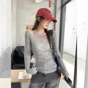 Áo Len Dệt Kim Thêu Chữ Cho Nữ, Thiết Kế khoét Áo Chống Nắng Mùa Thu, Phong Cách Dễ Thương Và Gợi Cảm, Áo Cánh Nhẹ Nhàng Trong Suốt, Z8995