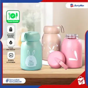 Botol Minum Kaca Karakter Kelinci 330 ML Anti Tumpah Food Grade Gelas Tumbler Rabbit Bunny Lucu Cocok untuk Minuman Panas & Dingin
