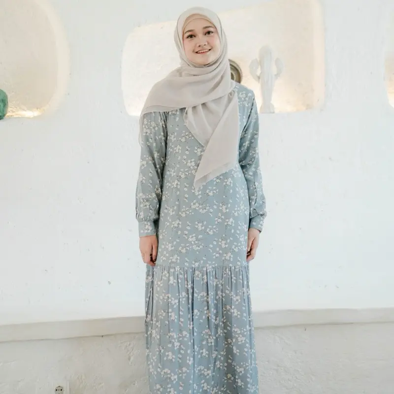 KAYLA DRESS - Nameera Style | Gamis Rayon Motif Bunga Busui Friendly, Adem