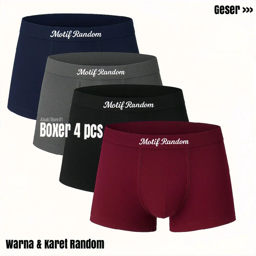 CELANA DALAM PRIA (4 PCS) BOXER PRIA MURAH Boxer/Celana Pendek Katun Karet Nyaman Remaja Dewasa Cowok Motif Kotak priamurah Modest regular Underwear sempak baru celanada lampriamurah Lembut