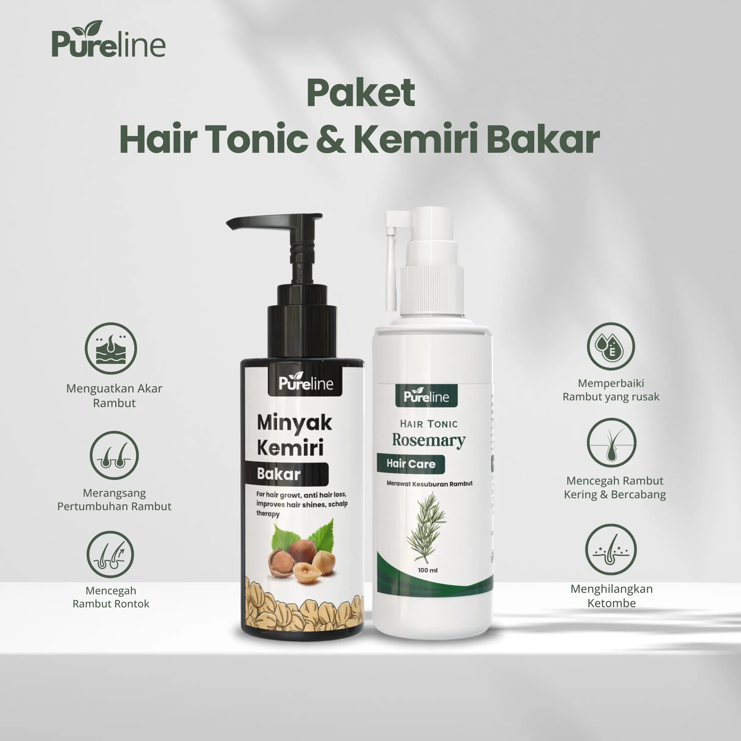 Pureline - Paket Minyak Kemiri Bakar dan Hair Tonic Rosemary