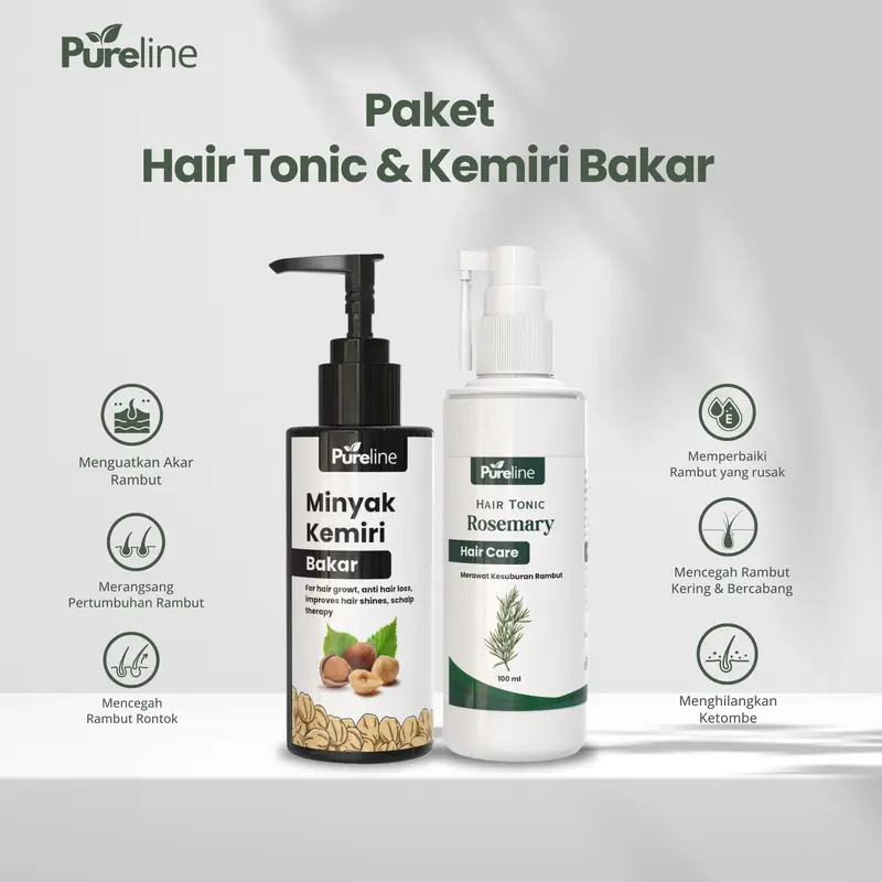 Pureline - Paket Minyak Kemiri Bakar dan Hair Tonic Rosemary 0