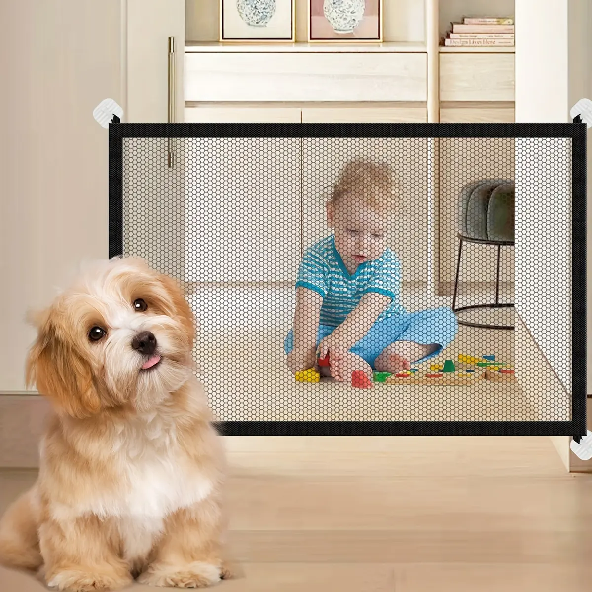 Baby Gate Portable Folding Safe Guard Dog Gate Protection Safety Products Mesh Magic Pet Gate Baby Fence Ingenious Mesh on TV