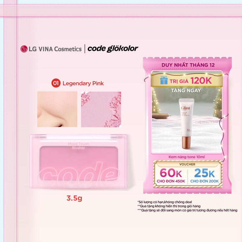 LG Makeup VN Phấn má hồng mịn lì Code Glokolor Mood Touch Blusher 3.5g chuẩn màu với 4 tông màu trong trẻo nhẹ nhàng phong cách Hàn Quốc