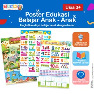 TARA - Poster Edukasi Anak Huruf Alfabet / Angka / Hewan | Poster Belajar Membaca Glosi Anti Air