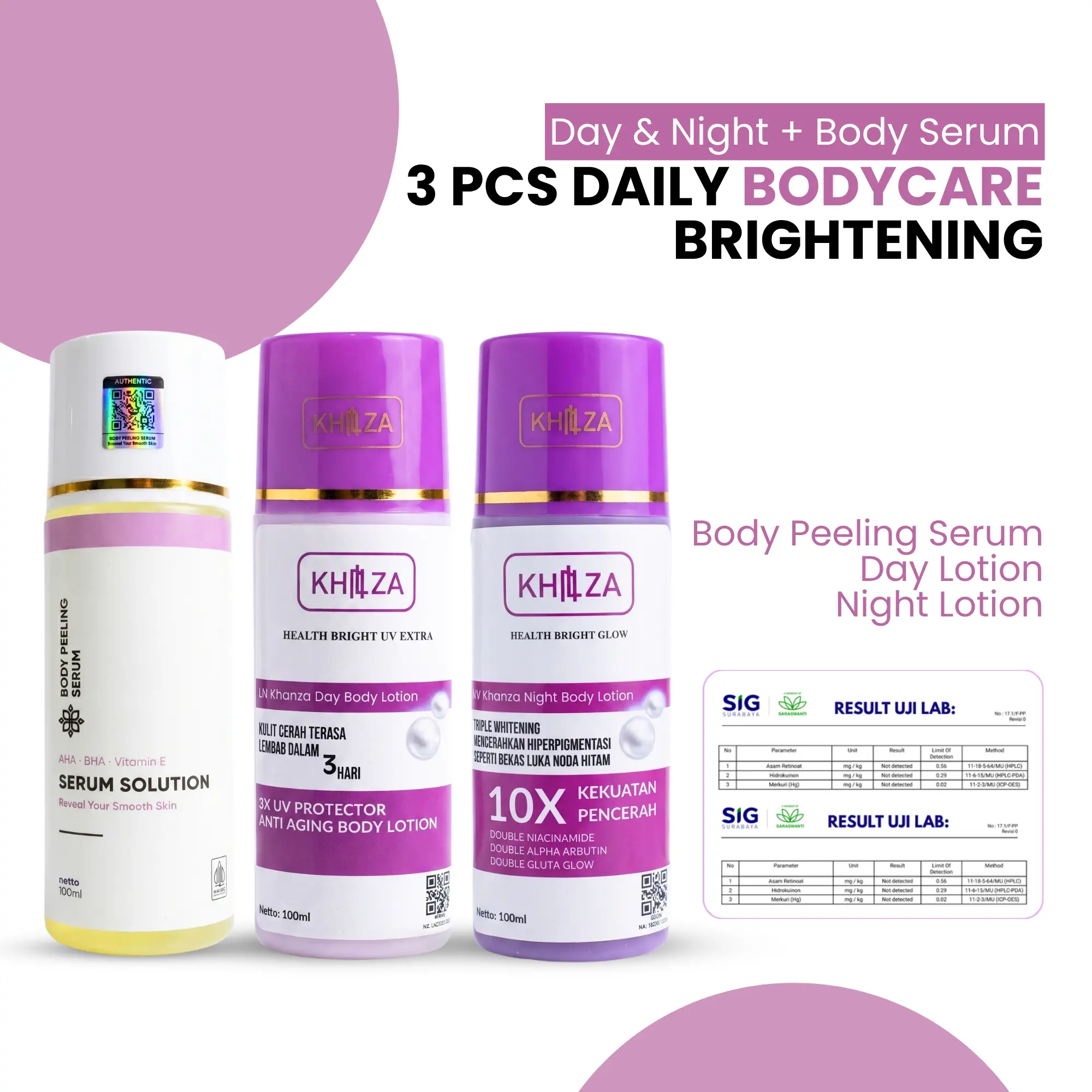 HB 10x Dosting Kelupas UV+ DAILY PROTECTION Paket Siang 100ml + Malam 100ml + Kanza Body Peeling Serum Gel AHA-BHA 100ml BPOM | lotion ln Kanza Body Lotion anggur