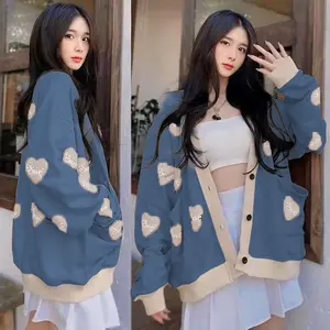 Cardigan Oversize Wanita Sweet Love Fleece Fit Outer Jaket Panjang