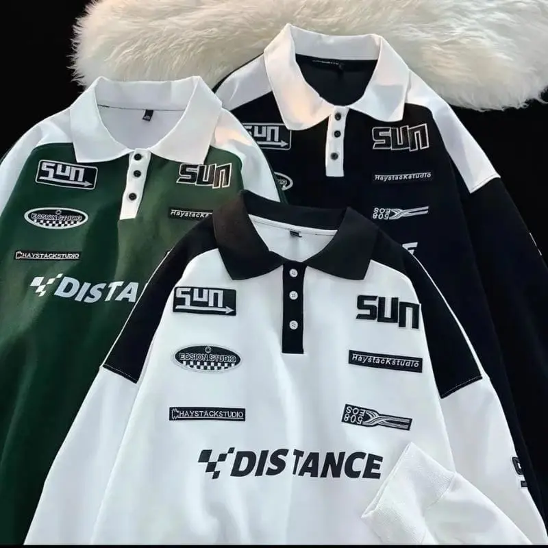 Distance Collar Full Print Sweater Kerah Pria Wanita Sweater Model Korean Style Kekinian
