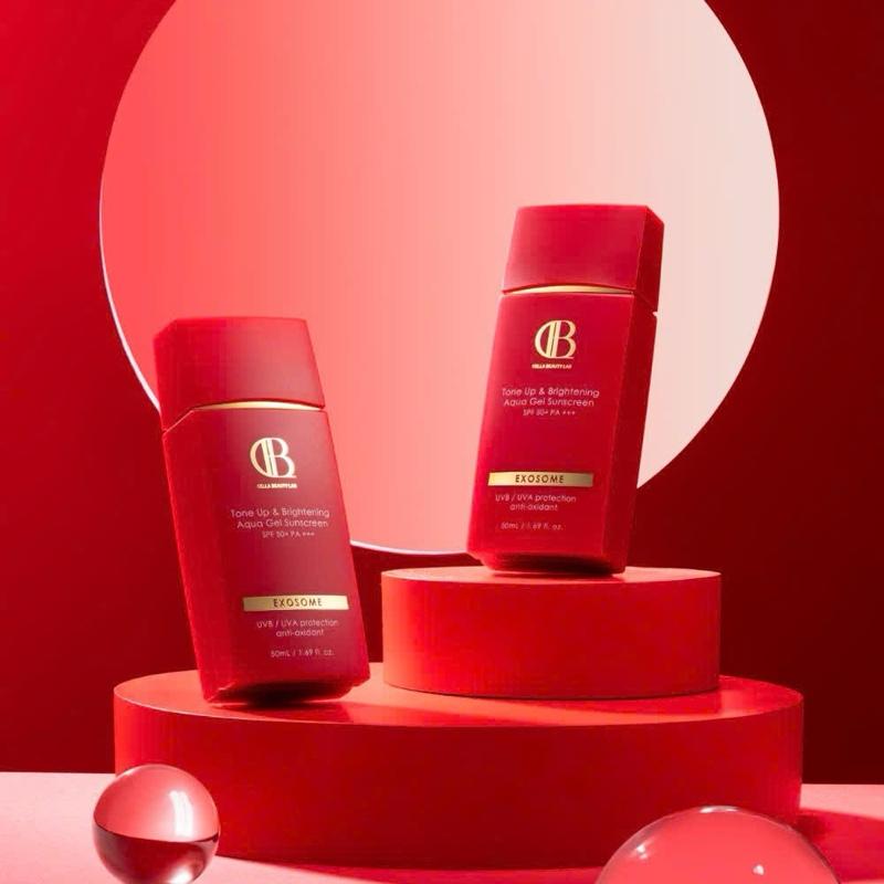 H38: Combo 2 Tuýp Tone Up & Brightening Aqua Gel Sunscreen SPF 50+ PA+++ EXOSOME UVB/UVA 50ml Cella (KCN Đỏ)